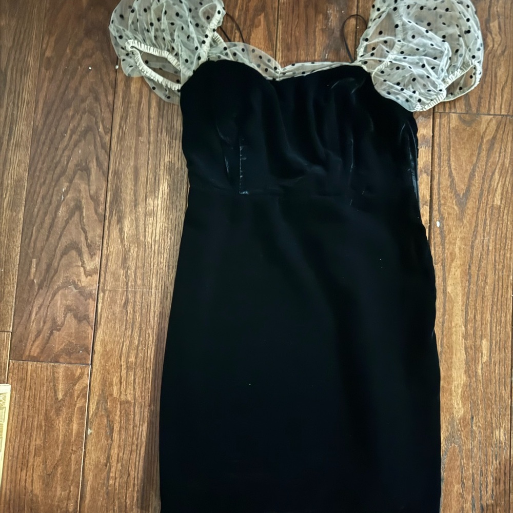 Camila Coelho Black Dress with Polka Dot Sleeves